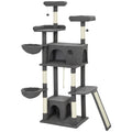 Arbre à chat tour de jeux pour chat avec griffoir 3 lits 2 niches plateformes et 3 jouets suspendus hauteur 174 cm gris-0