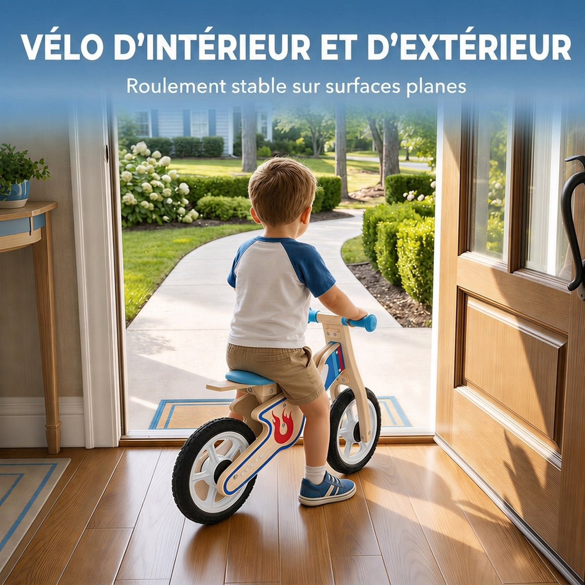 Draisienne Enfants Vélo Bébé sans Pédales avec Selle Réglable en PU, pour 3-5 Ans Jusqu'à 50 kg, Bois Naturel-6