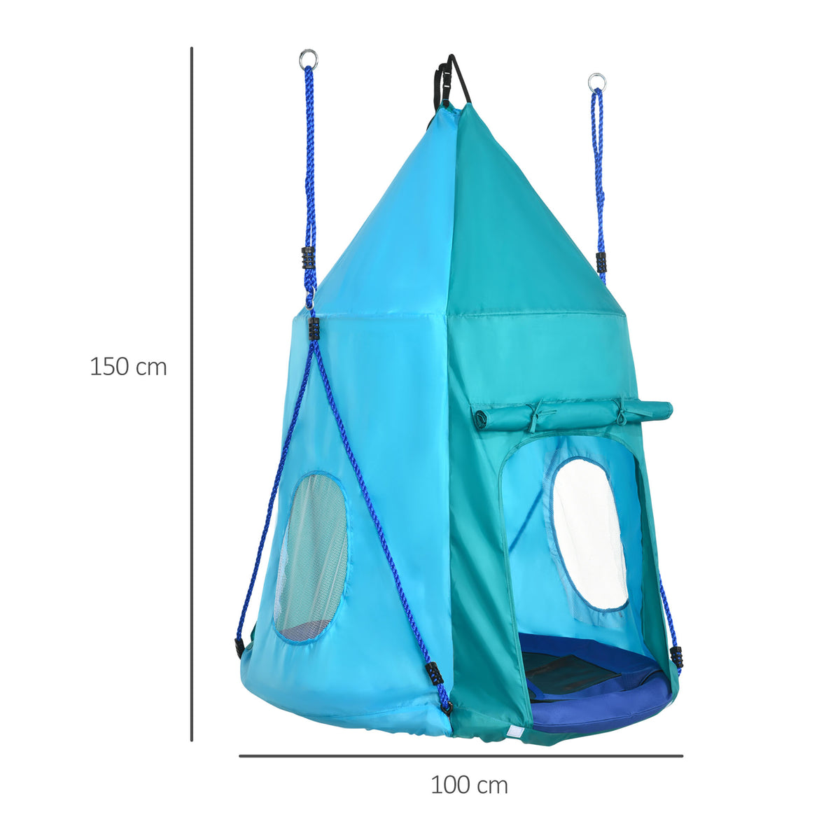 Balançoire nid d'oiseau avec tente amovible Ø 100 cm charge max. 150 Kg corde réglable en hauteur 120 à 180 cm bleu-2