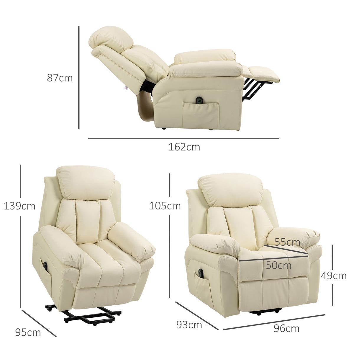 Fauteuil de Relaxation électrique Fauteuil releveur inclinable avec Repose-Pied Ajustable revêtement synthétique Crème-2