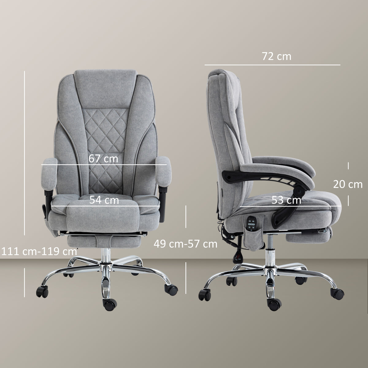 Fauteuil de bureau massant et chauffant hauteur réglable dossier inclinable télécommande repose-pieds rétractable gris-2