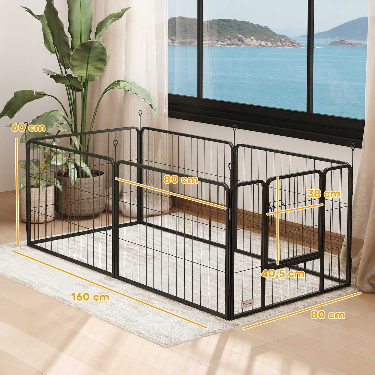 Parc pour chien, enclos chien 6 panneaux modulable et pliable, portable en acier avec porte 80 x 60 gris-2