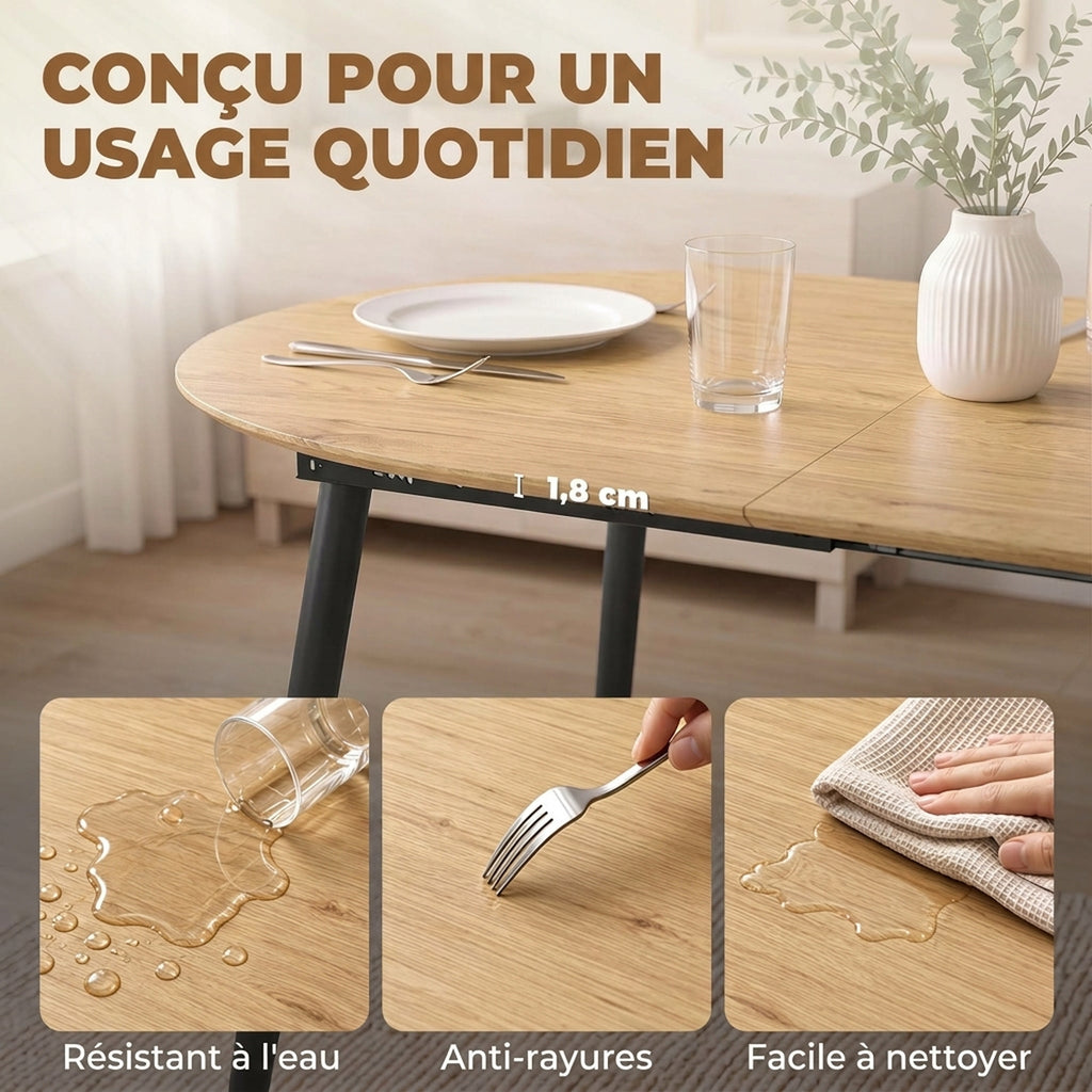 Table à manger extensible ovale pour 4 à 6 personnes, table de cuisine 120-160 cm, bords arrondis, chêne-6