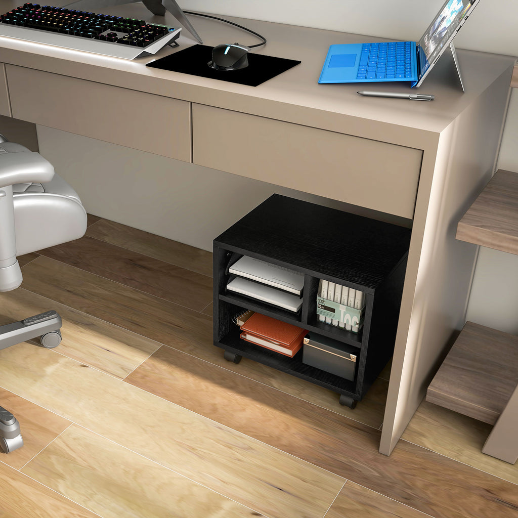 Support d'imprimante meuble de rangement bureau caisson 3 compartiments ouverts 40 x 30 x 36 cm noir-6