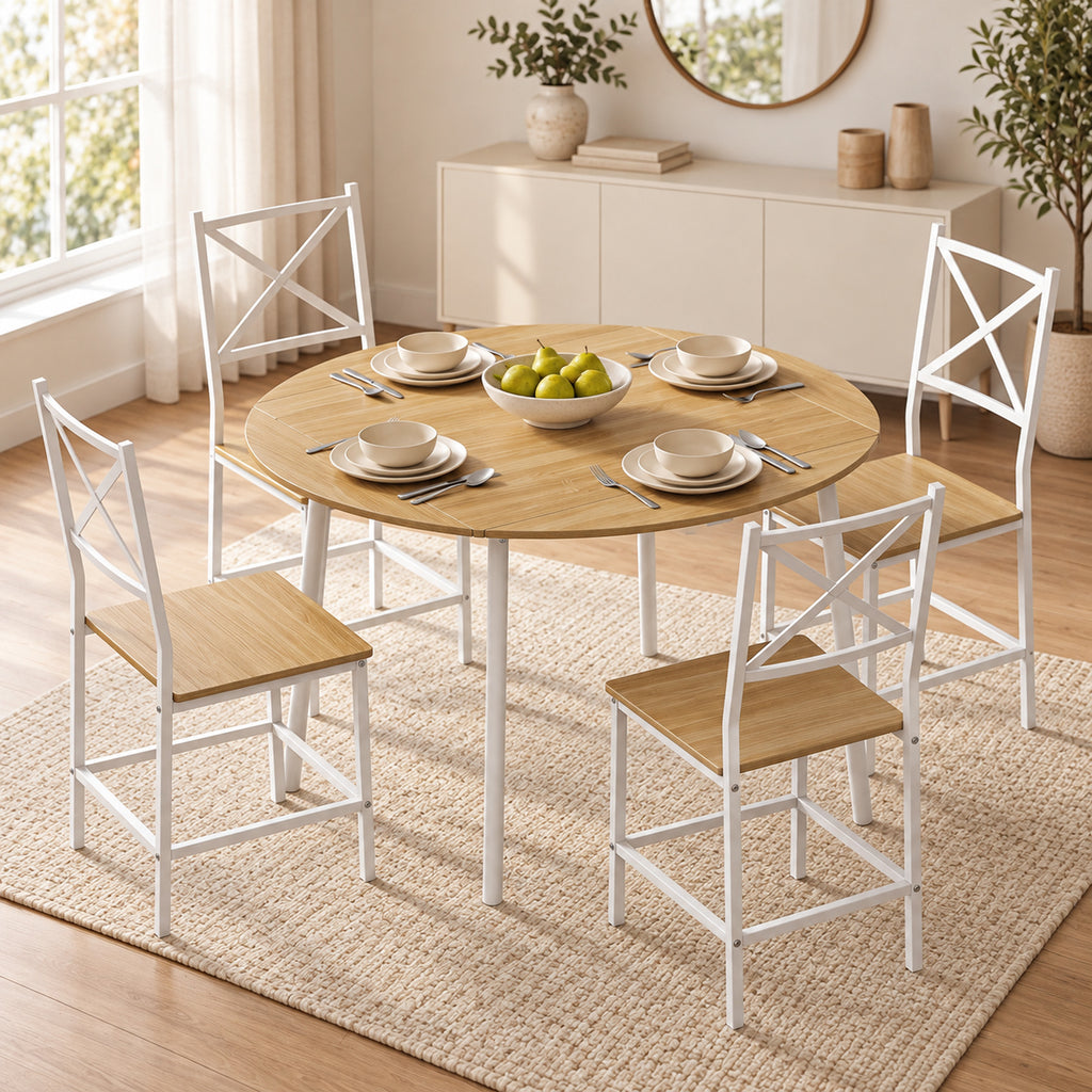 Ensemble Table Salle à Manger avec 4 Chaises pour 4 Personnes, Table de Cuisine Pliante 105 cm Chaises Empilables, Chêne-8