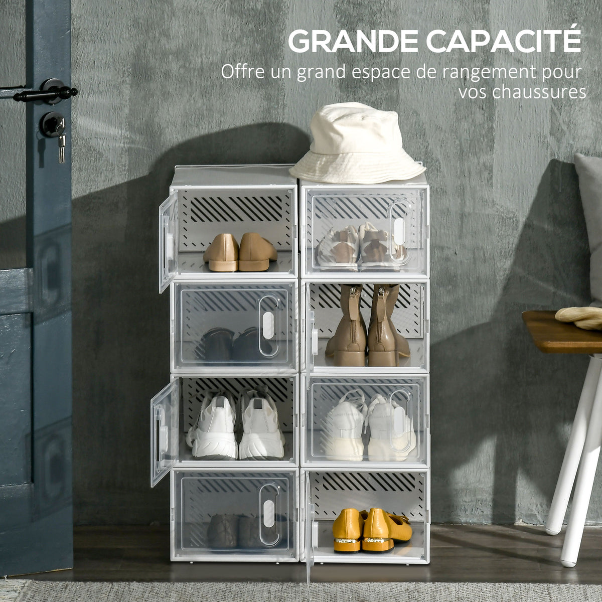 Lot de 8 boites cubes rangement à chaussures modulable avec portes transparentes - 25 x 35 x 19 cm-4