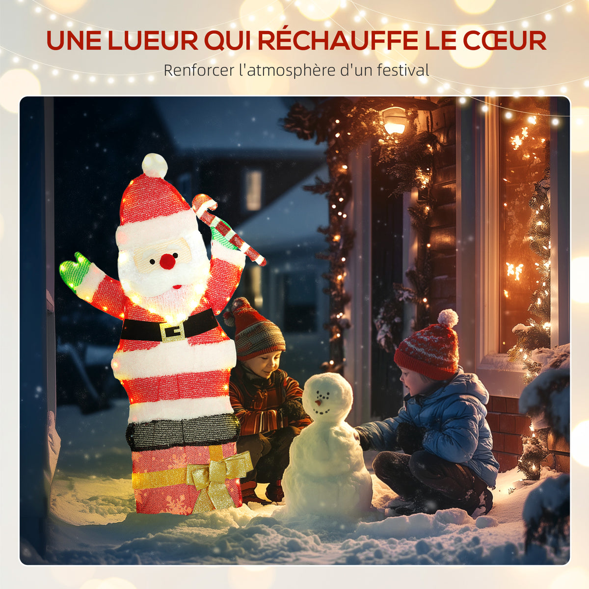 Père Noël lumineux de 90 cm avec 97 LED blanc chaud, décoration de Noël pour intérieur et extérieur-3