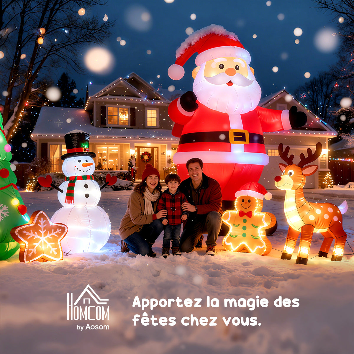 Père Noël gonflable avec cheminée lumineux LED hauteur 210 cm polyester imperméable rouge blanc noir-8