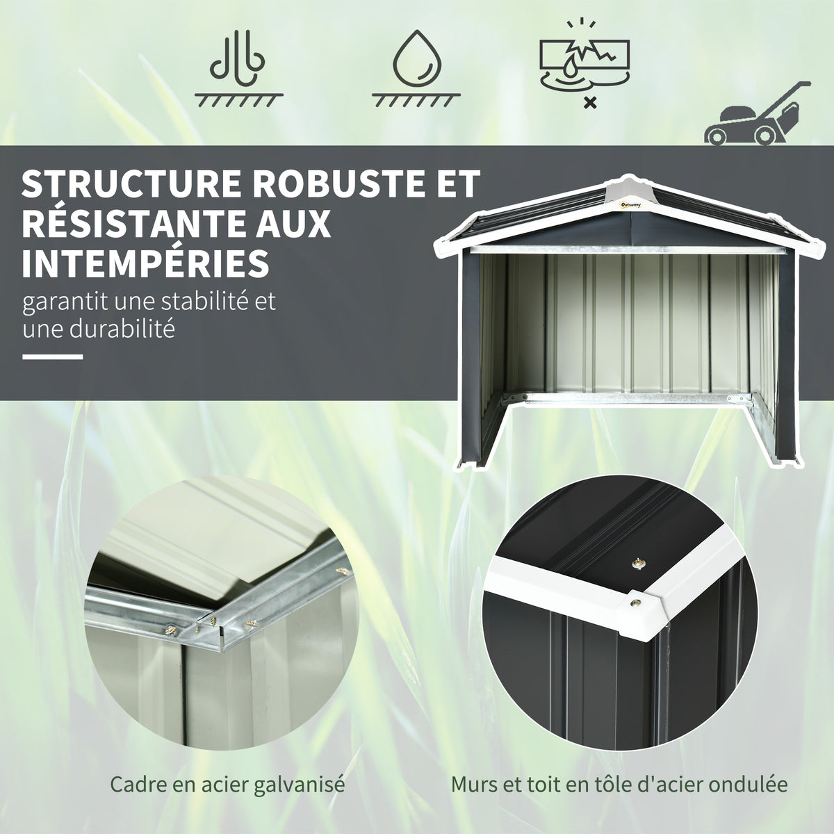 Abri de jardin pour tondeuse à gazon robot-tondeuse - garage tondeuse robot - tôle acier gris-3