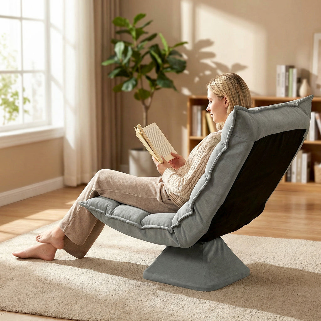 Fauteuil de sol paresseux fauteuil relax fauteuil salon design capitonné inclinaison dossier réglable pivotant 360°-8