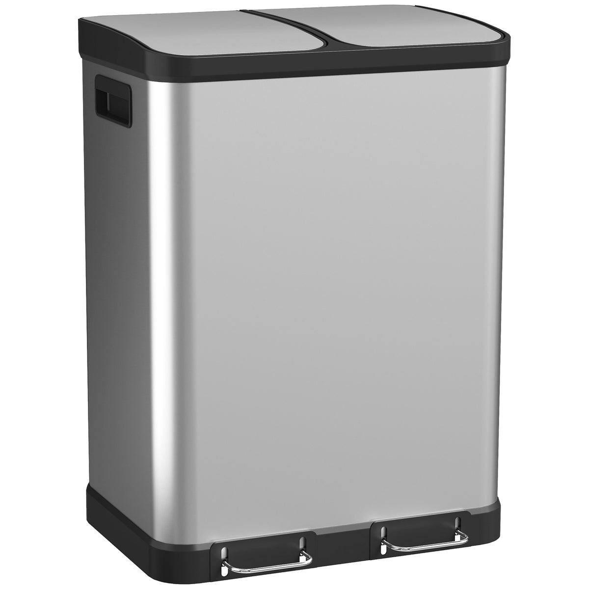 Poubelle de cuisine à double compartiment 2 x 30L avec pédale en acier inoxydable, couvercle à fermeture douce, argent-0