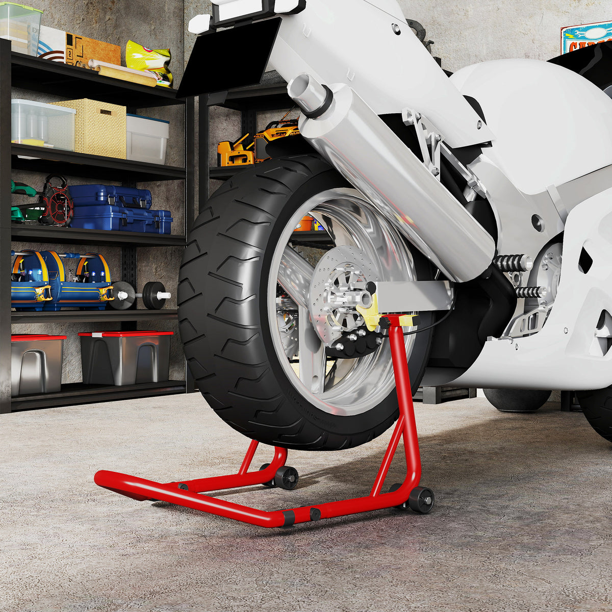 Bloque roue de moto pour pneu arrière capacité 544 kg avec fourches réglables en U et L en acier 69x58,5x34,5 cm rouge-9