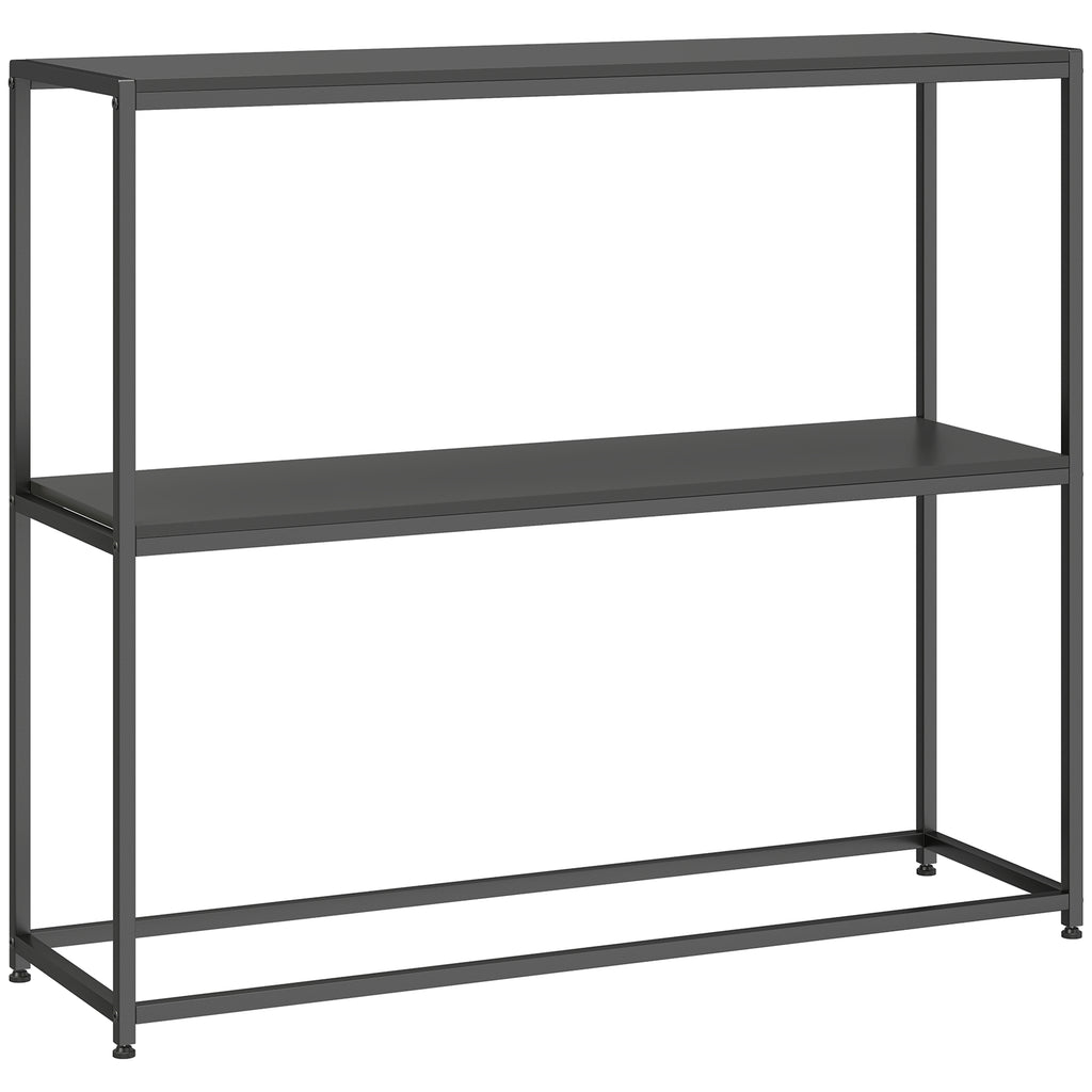 Table Console en Acier 2 Étagères Design Moderne pour Salon Entrée Couloir 100 x 30 x 87 cm Noir-0