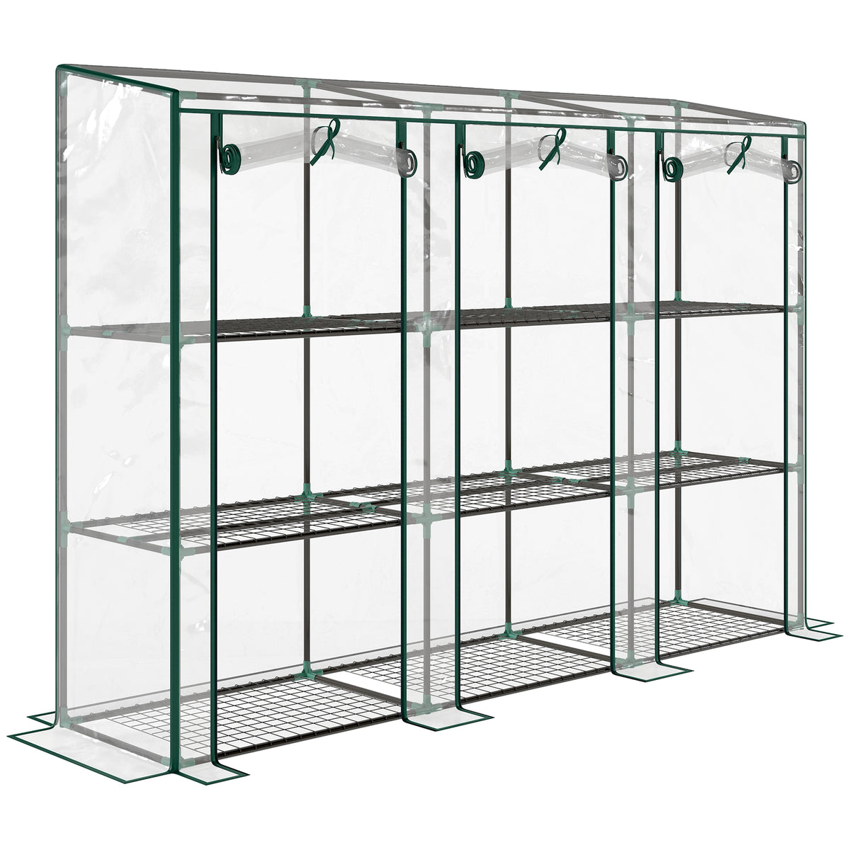 Serre de jardin avec étagères à 3 niveaux serre de balcon 3 portes enroulables zippées 215 x 46 x 151 cm transparent-0