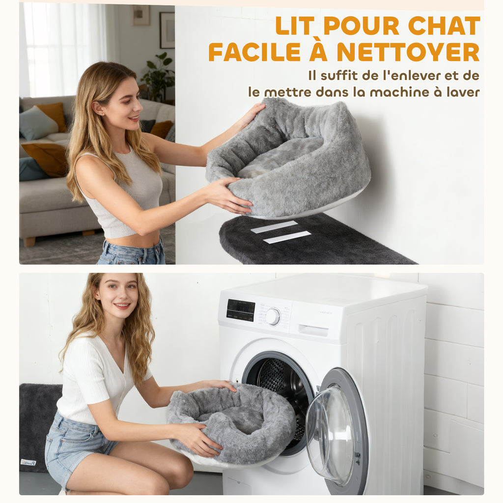 Étagères murales pour chat arbre à chat mural 5 pièces 2 niches hamac plateformes griffoirs en sisal gris-5