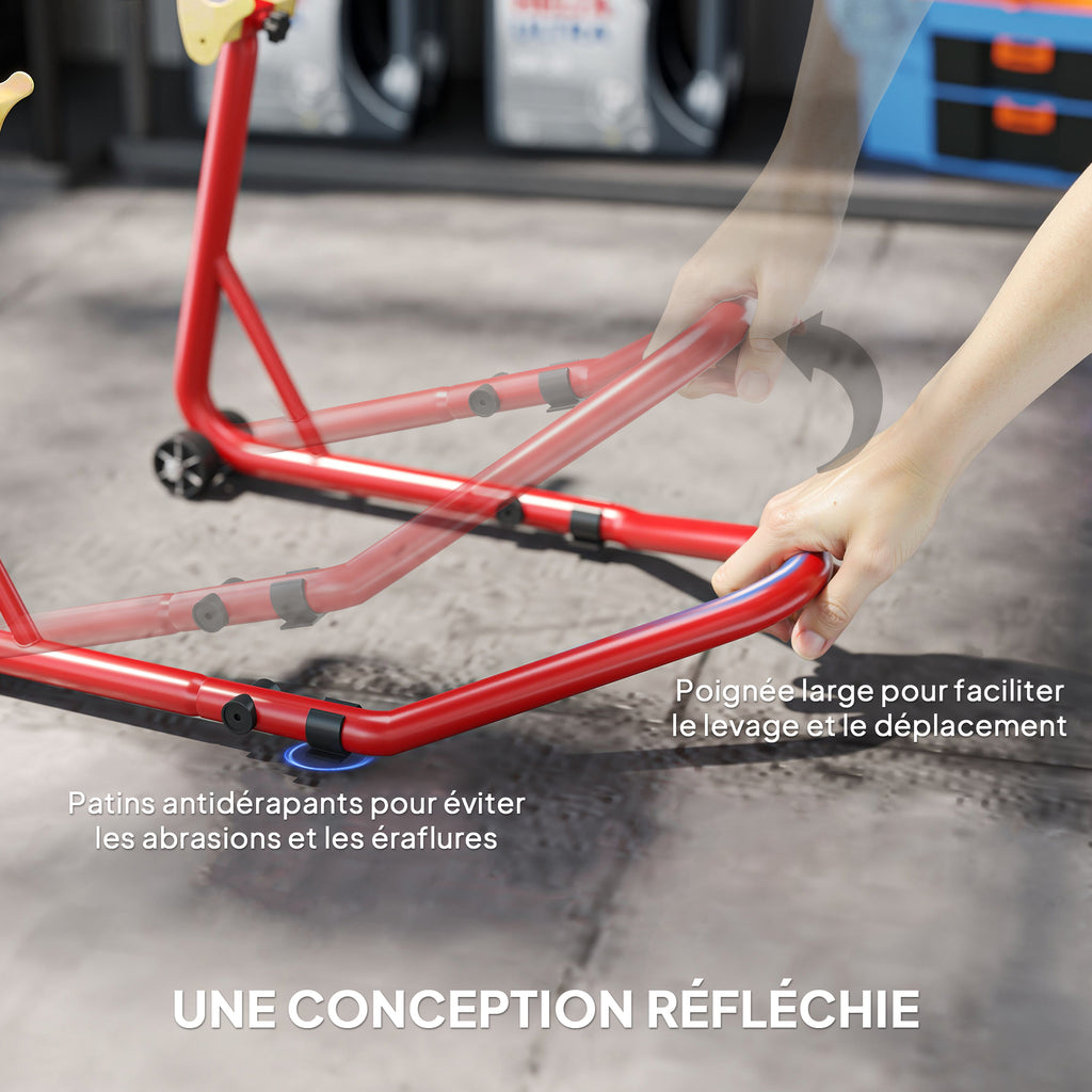 Bloque roue de moto pour pneu arrière capacité 544 kg avec fourches réglables en U et L en acier 69x58,5x34,5 cm rouge-6