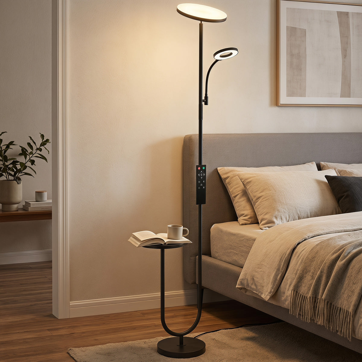 Lampadaire LED Dimmable 42W 4840LM Liseuse Réglable et Tablette Lampadaire sur Pied Salon 2700K-6000K Télécommande Noir-8