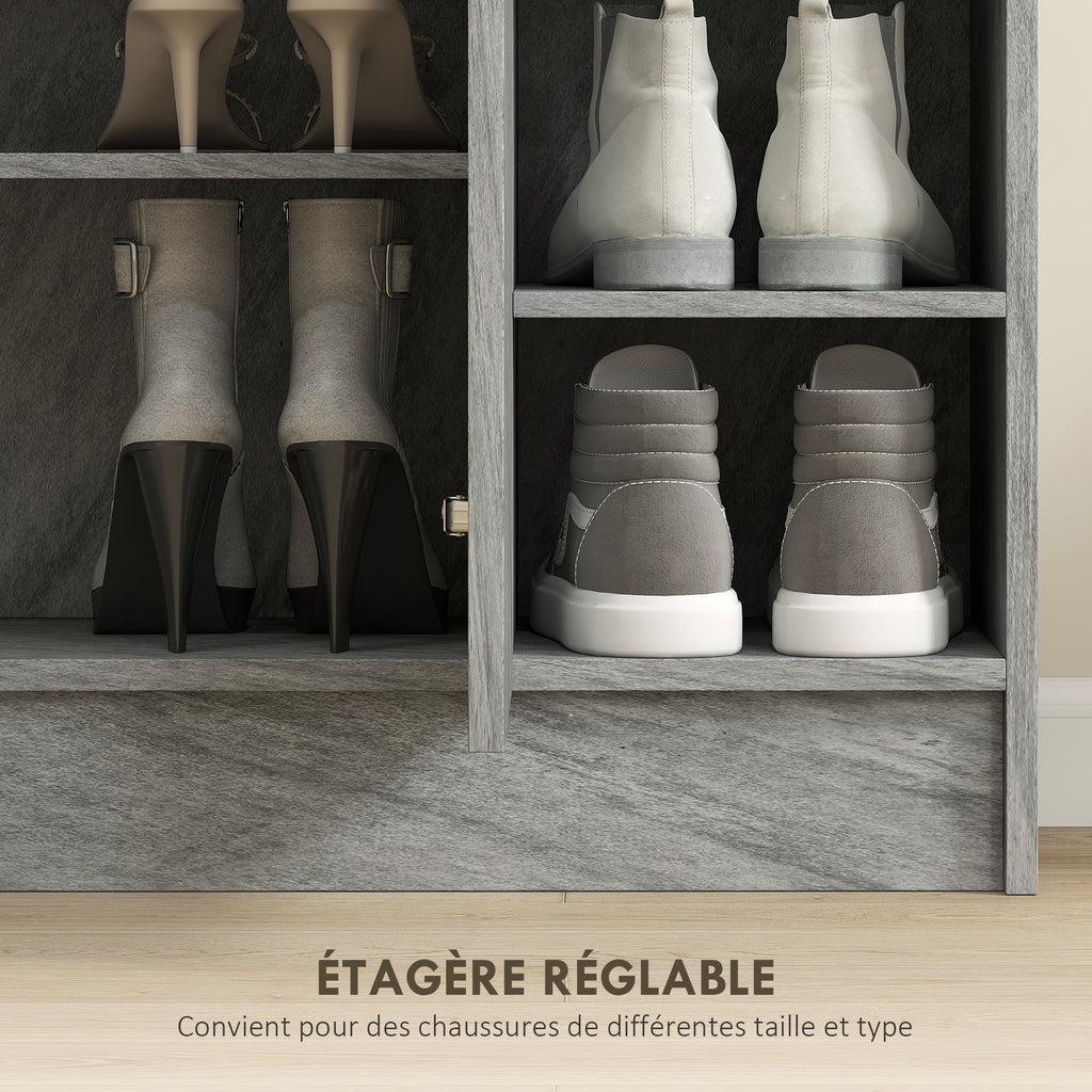 Meuble de rangement à chaussures pour entrée avec 4 compartiments ouverts et placard double porte - étagère réglable-4