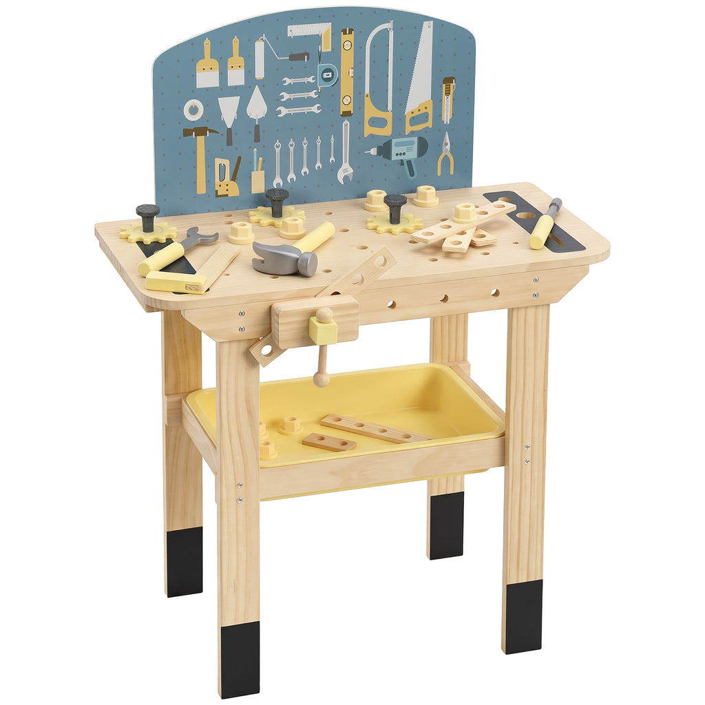 Établi en Bois pour Enfants avec 28 Accessoires, Boîte de Rangement, Établi d'Imitation dès 3 à 8 Ans, Naturel-0
