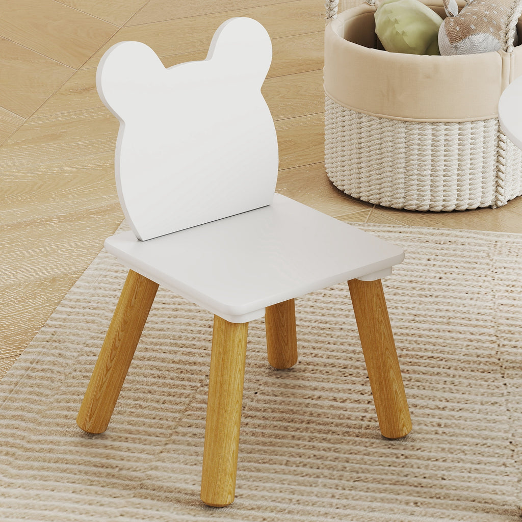 Ensemble 1 table ronde, 2 chaises pour enfant 3 pièces, dossier en forme d'ours, activités, bricolage, repas, 3-6 ans-7