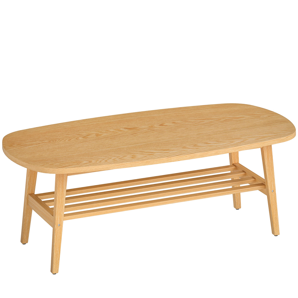 Table Basse à 2 Niveaux, Table de Salon Moderne avec Étagère Inférieure Ouverte et Pieds en Bois d'Hévéa, Bois Naturel-0
