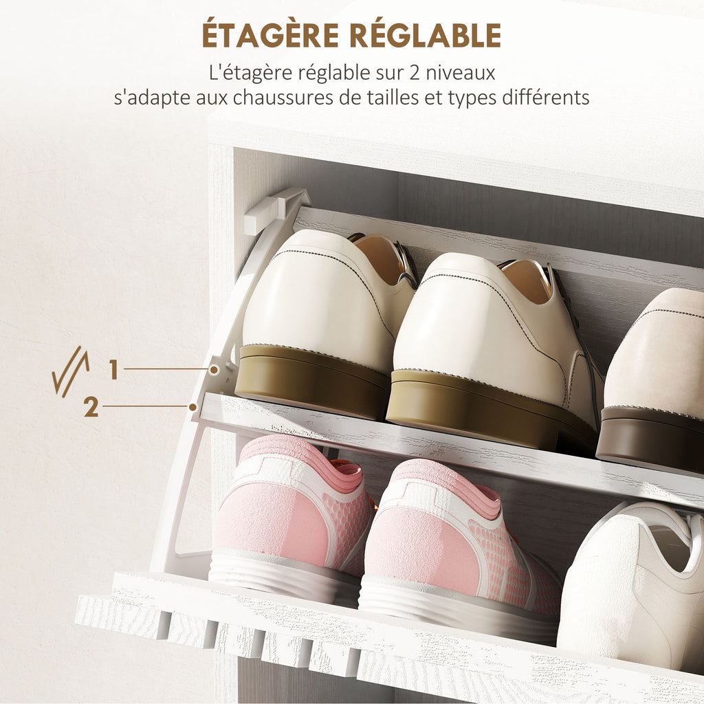 Meuble à chaussures armoire à chaussures à 3 abattants 18 paires grande capacité en bois 63 x 24 x 117 cm blanc-4