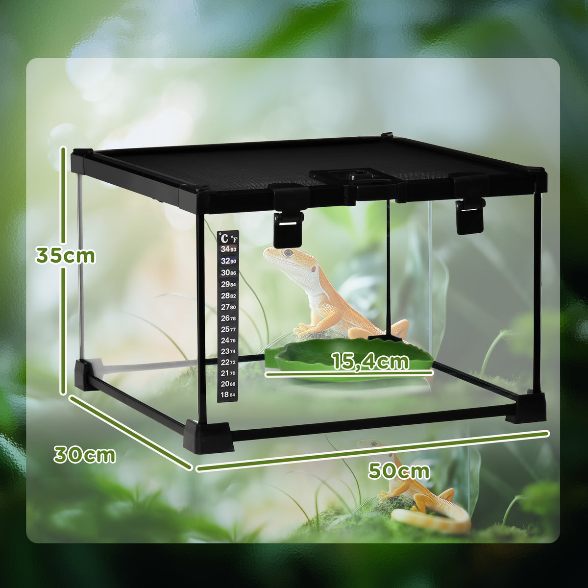Boîte à reptiles boîte d'élevage de reptiles habitat de terrarium couvercle coulissant treillis métallique thermomètre-2