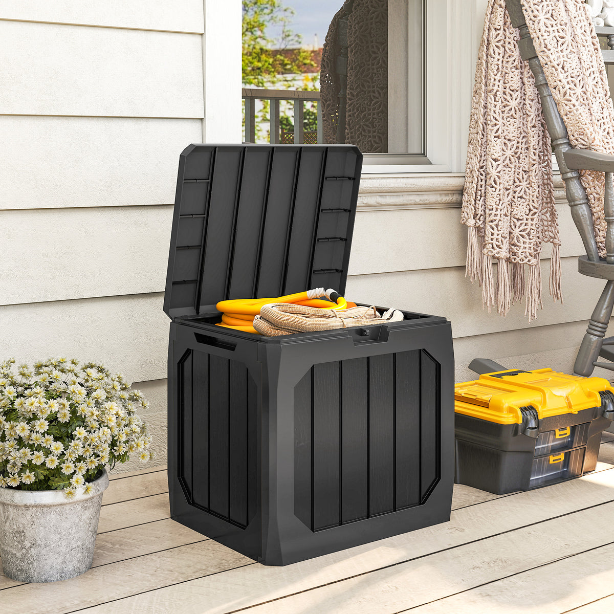 Coffre de rangement exterieur 121L, coffre de jardin avec poignées, conteneur étanche, 56 x 45 x 53 cm, noir-1