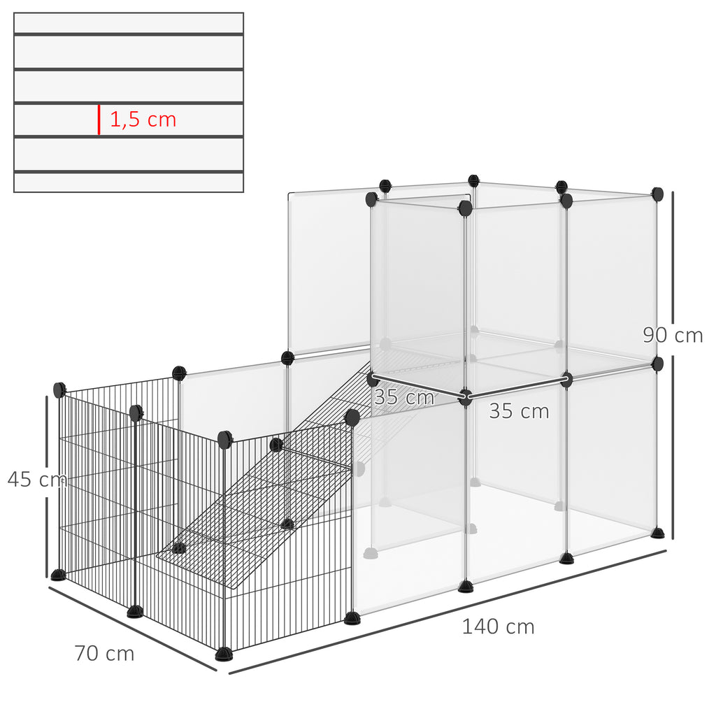 Enclos lapin interieur, 2 niveaux, parc modulable pour petits animaux, 27pcs, 140 x 70 x 90 cm, noir-2