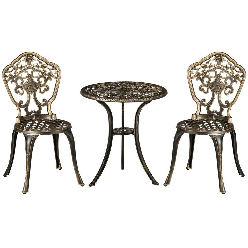 Ensemble bistrot pour jardin en aluminium salon de jardin 3 pièces 2 chaises + table ronde imitation fer forgé-0