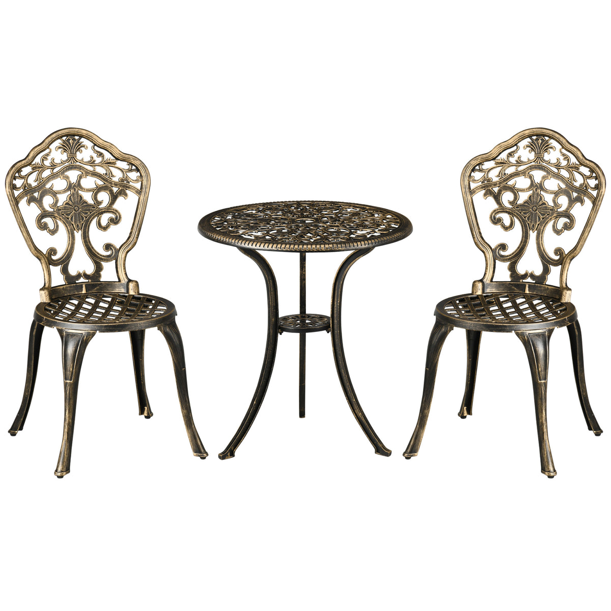 Ensemble bistrot pour jardin en aluminium salon de jardin 3 pièces 2 chaises + table ronde imitation fer forgé-0