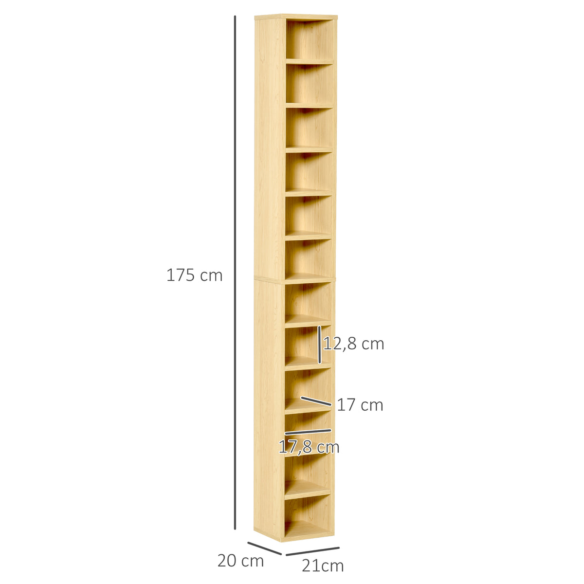 Rangements pour CD et DVD, étagère colonne de rangement, meuble de rangement bois naturel-2