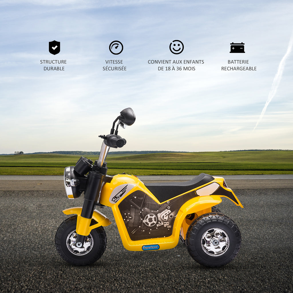 Moto électrique Enfant Chopper Tout-Terrain 6 V 20 W Marche AV AR 3 Roues Effets Lumineux et sonores Jaune Noir-6