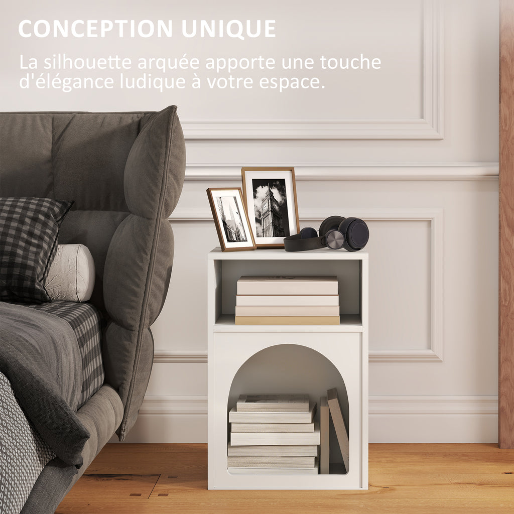 Lot de 2 tables de chevet, table de nuit avec compartiments ouverts, design arqué, 40 x 30 x 60 cm, blanc-3