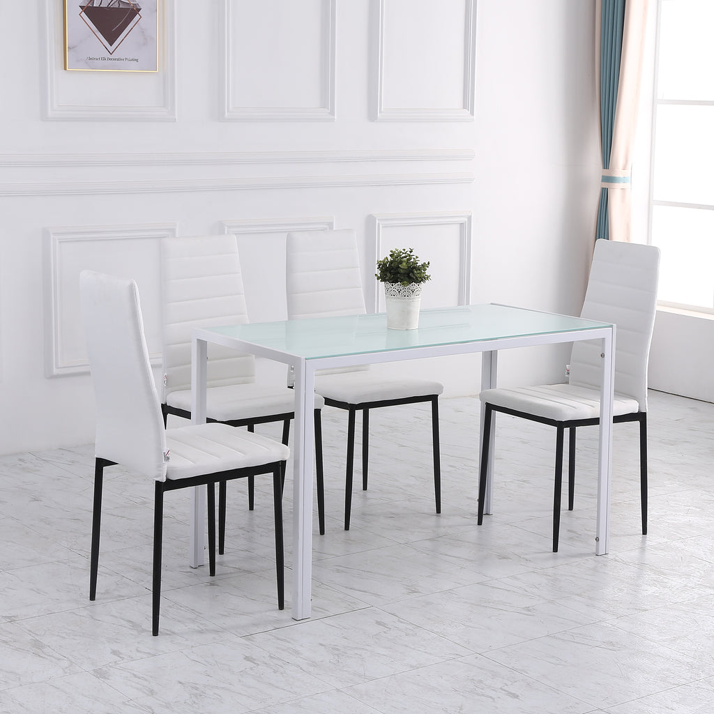 Lot de 4 chaises de salle à manger chaises de cuisine avec dossier haut pieds en métal et tissu en lin 41x50x97cm blanc-6