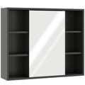 Meuble salle de bain avec miroir, placard à portes et 6 compartiments ouverts, 60 x 14,5 x 49,4 cm, noir-0