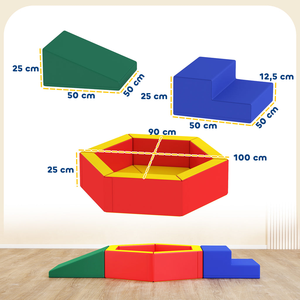 Parcours motricité bébé en mousse EPE avec piscine à balles, module motricité bébé avec housse en PU, multicolore-2