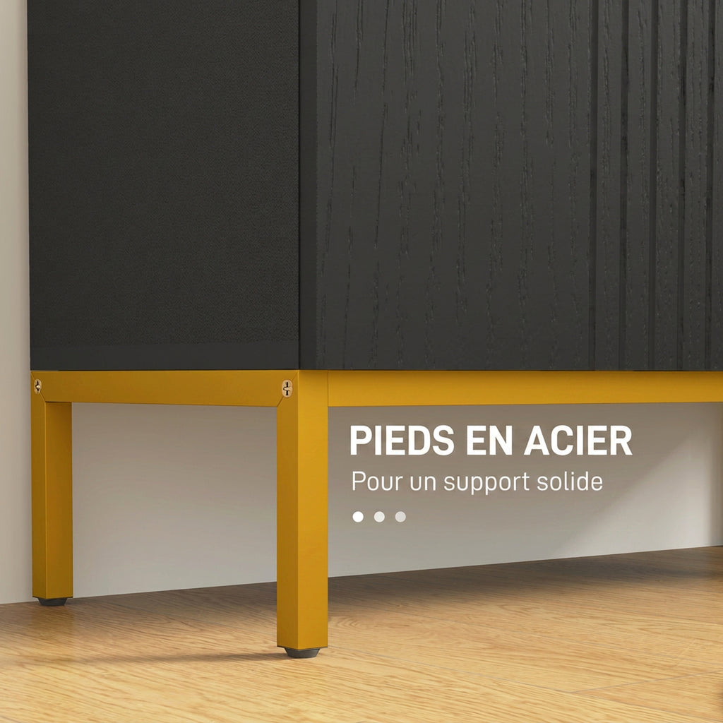 Meuble à Chaussures 20 Paires, Armoire à Chaussures, Portes à Fermeture Douce, Étagères Réglables, Pieds en Acier, Noir-5