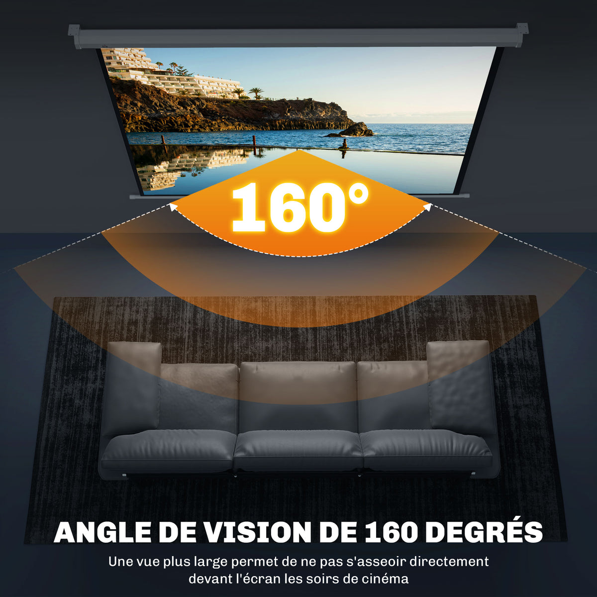 Écran de projection de 84 pouces, écran vidéoprojecteur, 4:3 4K HD, fixation mur ou plafond, 181l x 8P x 138H cm, blanc-4