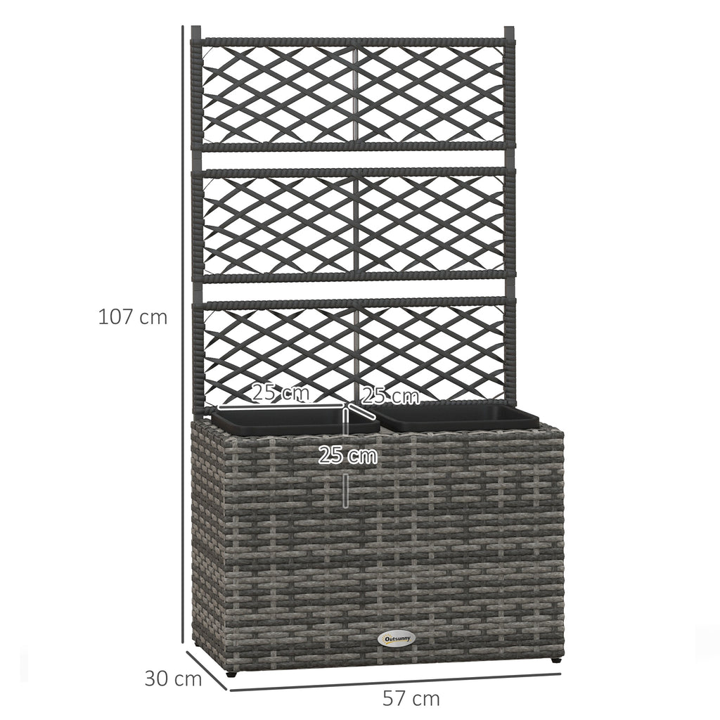 Jardinière pour plantes avec treillis 2 bacs à plante 22L en résine tressée et acier galvanisé 57 x 30 x 107 cm gris-2