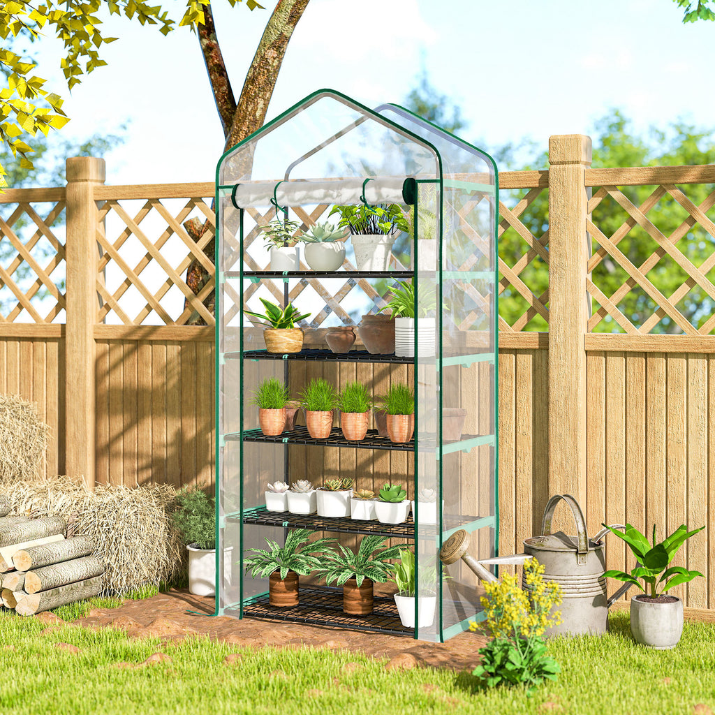 Serre de jardin PVC avec étagères 5 niveaux, serre de balcon, châssis en acier, porte zippée, 90x49x193cm, transparent-8