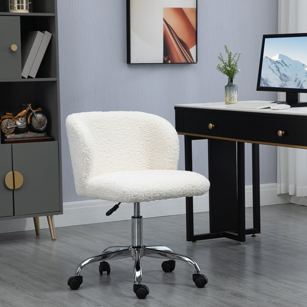 Chaise de bureau sans accoudoir en toison d'agneau hauteur réglable pivotant à 360 ° charge max. 120 Kg blanc-9