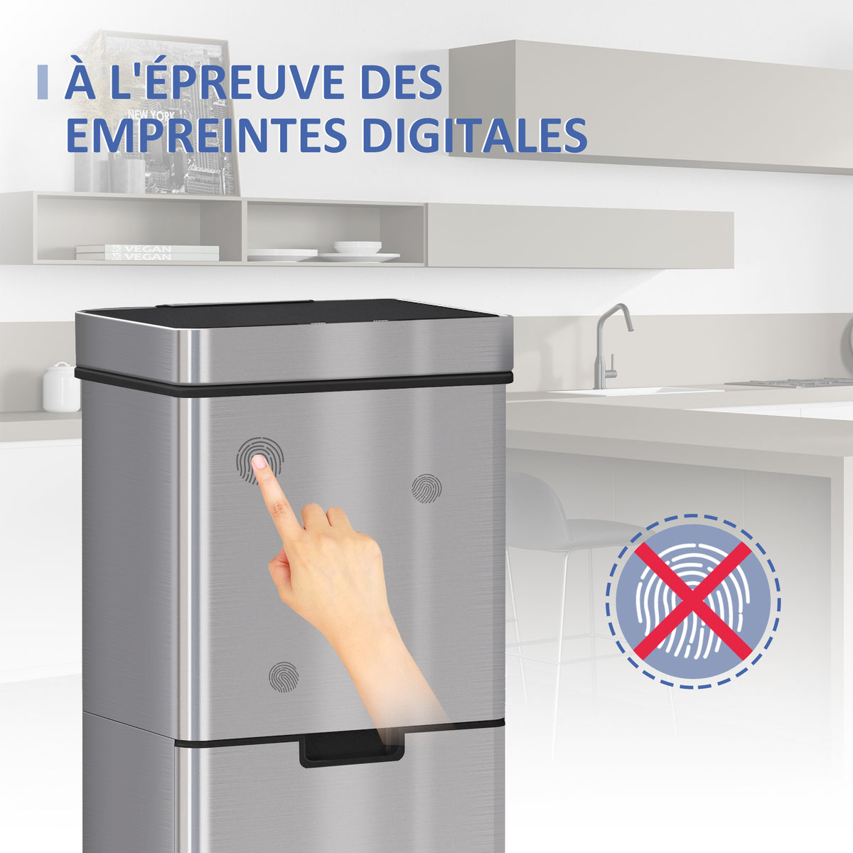 Poubelle à capteur de mouvement ouverture automatique 3 compartiments capacité 72L design 42 x 30 x 81 cm-4