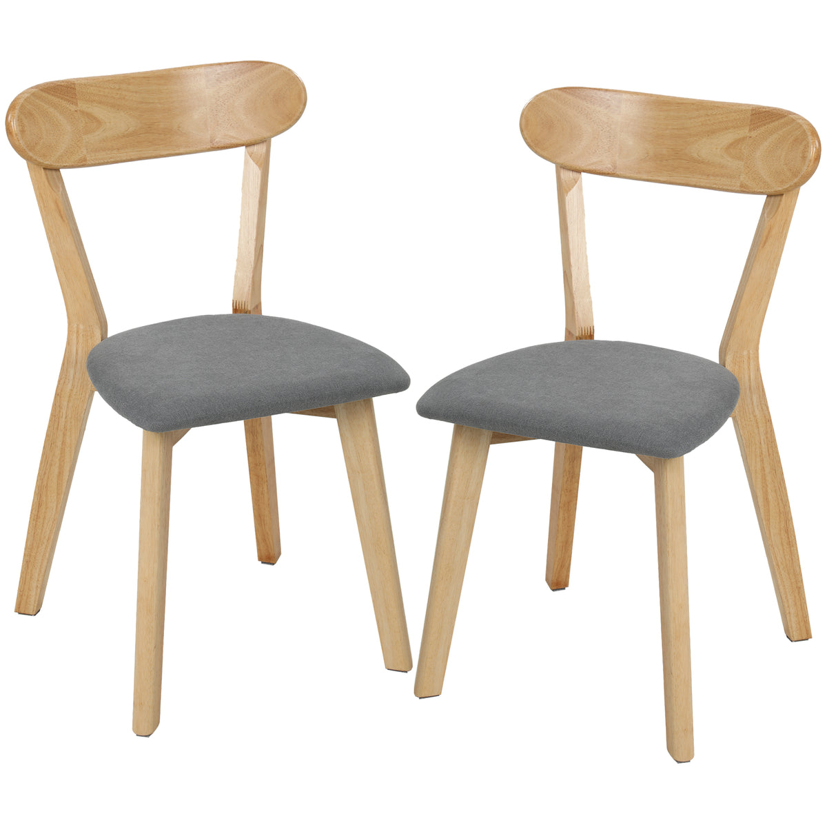 Lot de 2 Chaises de Salle à Manger, Chaises Cuisine, Assise Rembourrées en Lin, Dossier Incurvé, Gris et Bois Naturel-0