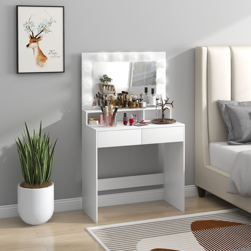 Coiffeuse avec miroir Hollywood, tiroirs, 3 modes d'éclairage, 10 ampoules, 80 x 40 x 135 cm, blanc-6
