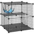Cage Chat Intérieur Enclos Chat Modulable 2 Portes Hamac Échelle pour Petits Animaux de Compagnie 70x70x70cm Noir-0