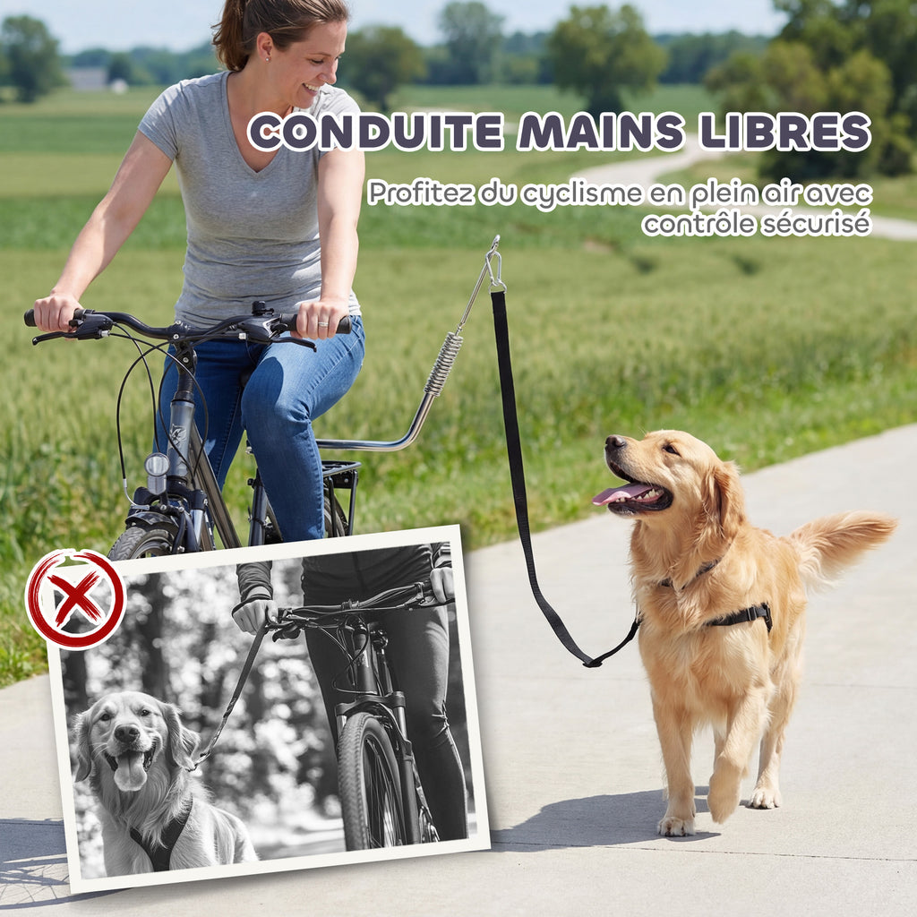Laisse de Vélo pour Chien 180 cm en Inox , Fixation Rapide, Ressort Amortisseur, Sangle Ajustable, Argent-7