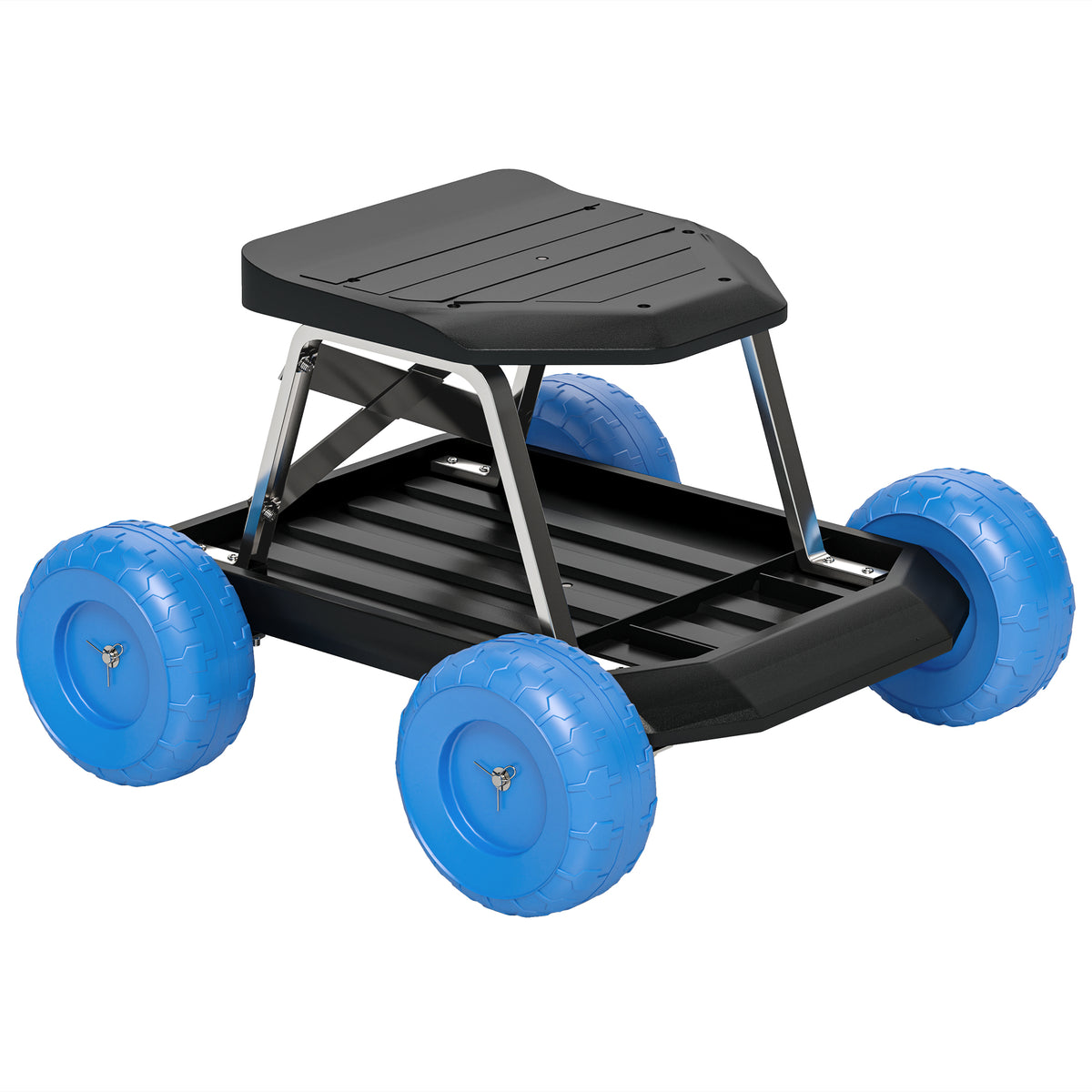 Siège de jardin sur roues tabouret de jardinage plateau à outils pour désherber planter 50 x 49 x 32 cm bleu-0
