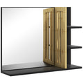 Miroir mural de salle de bain avec étagères de rangement - 3 étagères latérales + 1 étagère inférieure - bois de bambou-0