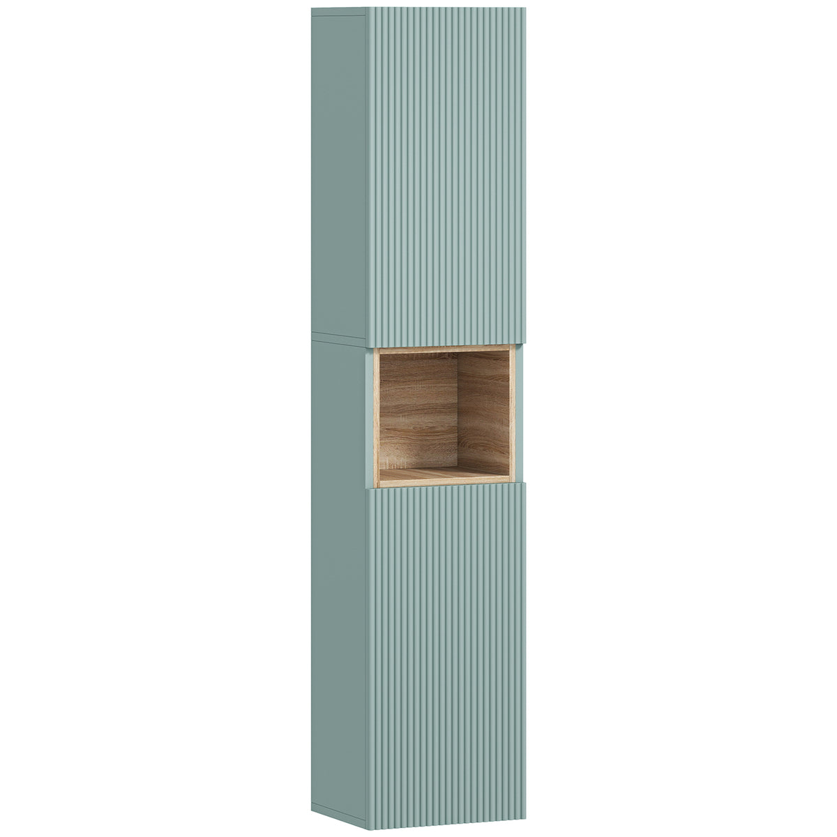 Meuble colonne salle de bain, meuble de rangement, 2 portes, compartiment et étagères réglables, 30x24x140cm, vert-0